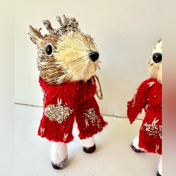 Set of 2 Buri Palm Reindeers w/Scarves Christmas Ornaments Rustic Nature - Picture 4 of 8